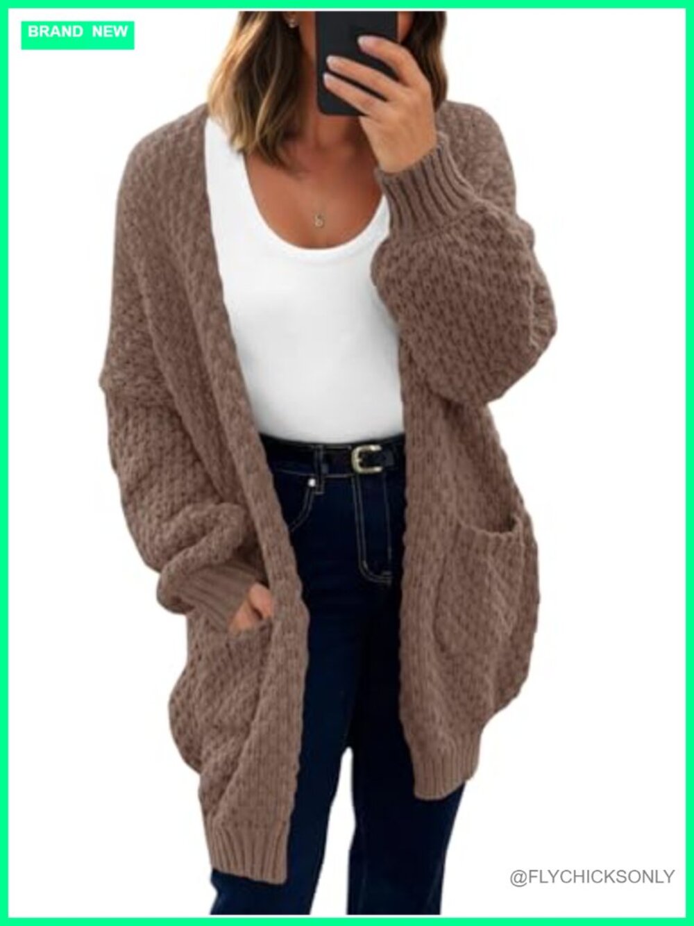 Oversized Open Front Cardigan Waffle Knit Long Sleeve V-Neck